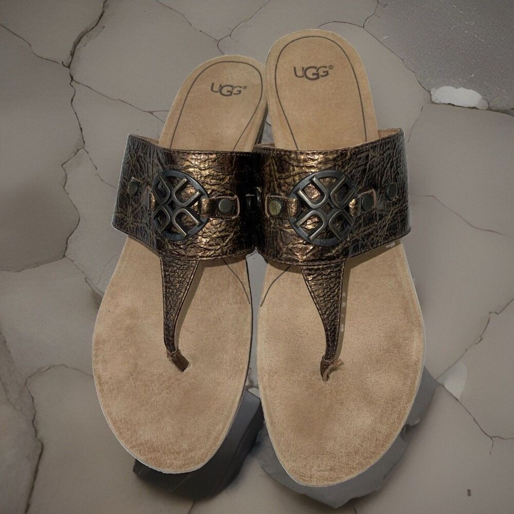 UGG Bronze Sandles Cork Wedge Bronze Size 10 USA